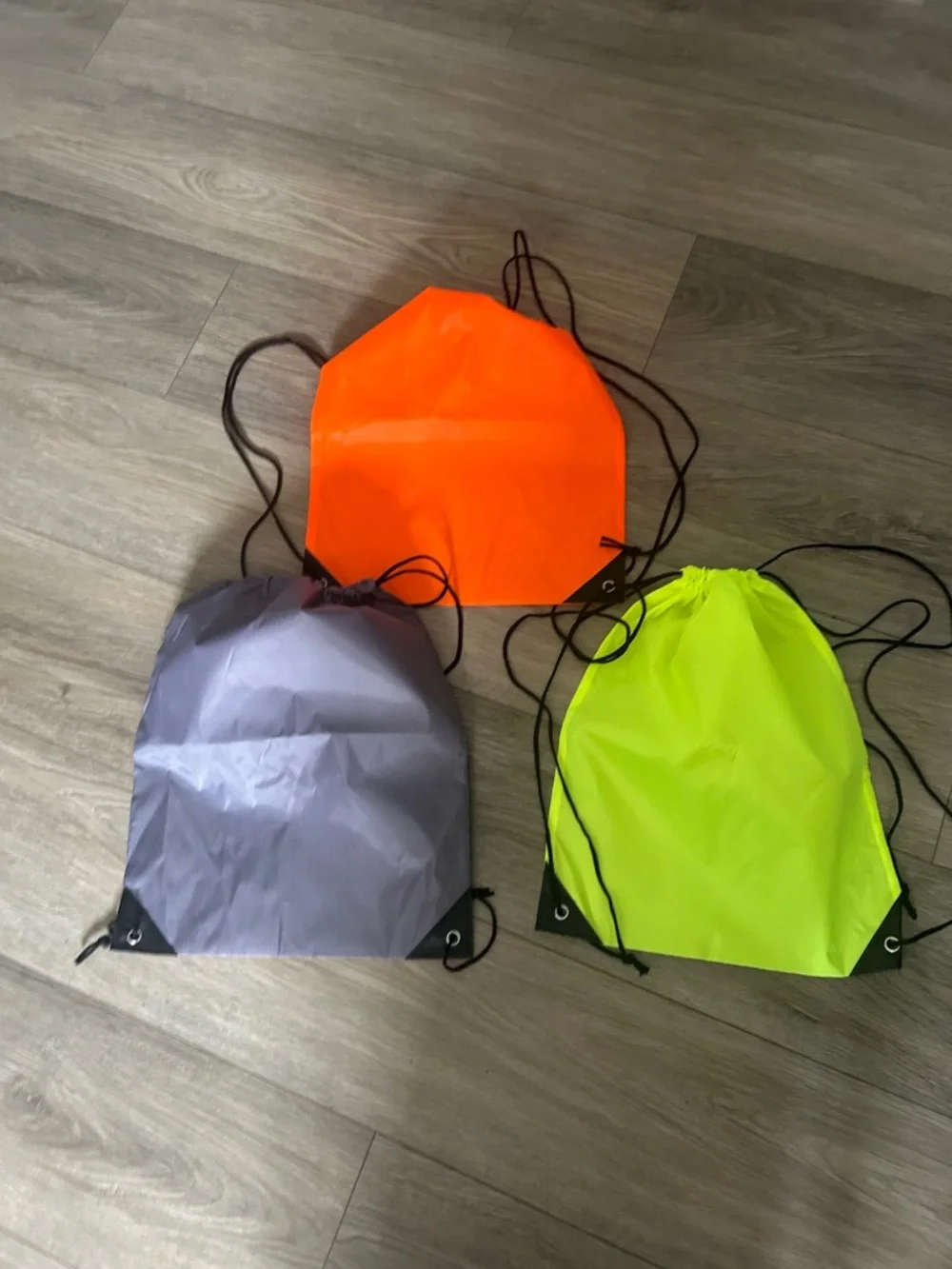 NWOT Reflective Drawstring Gym Bag‎ - Orange, Neon Yellow, Gray (Set of 3)
